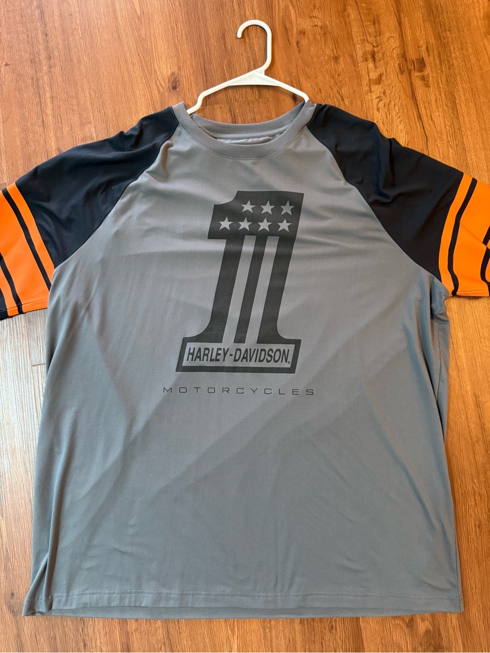 Harley-Davidson Men’s XXL Gray Short Sleeve Raglan Tee with Black & Orange